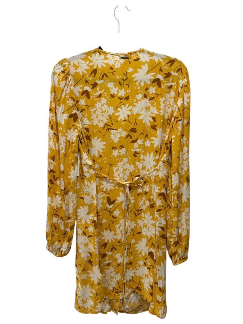 Billabong Women's Yellow Floral Long Sleeve Mini Dress Button Front Size L - Picture 3 of 6
